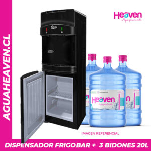 Dispensador pedestal con frigobar + 3 botellones 20 lts