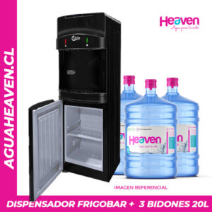 Dispensador pedestal con frigobar + 3 botellones 20 lts
